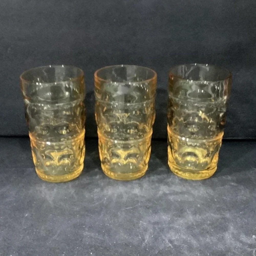Colony Glass Crown Pattern Tumblers, Set‎ of 3, Honey Gold Glasses, Drinkware